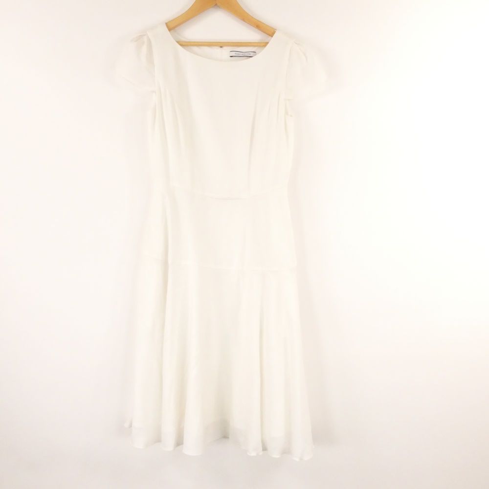 美品 FOXEY フォクシー 38318 サラサラリネン ドレス 38 S相当 トリアセテート他 半袖Aラインワンピース フレア トップス レディース AU4460A88