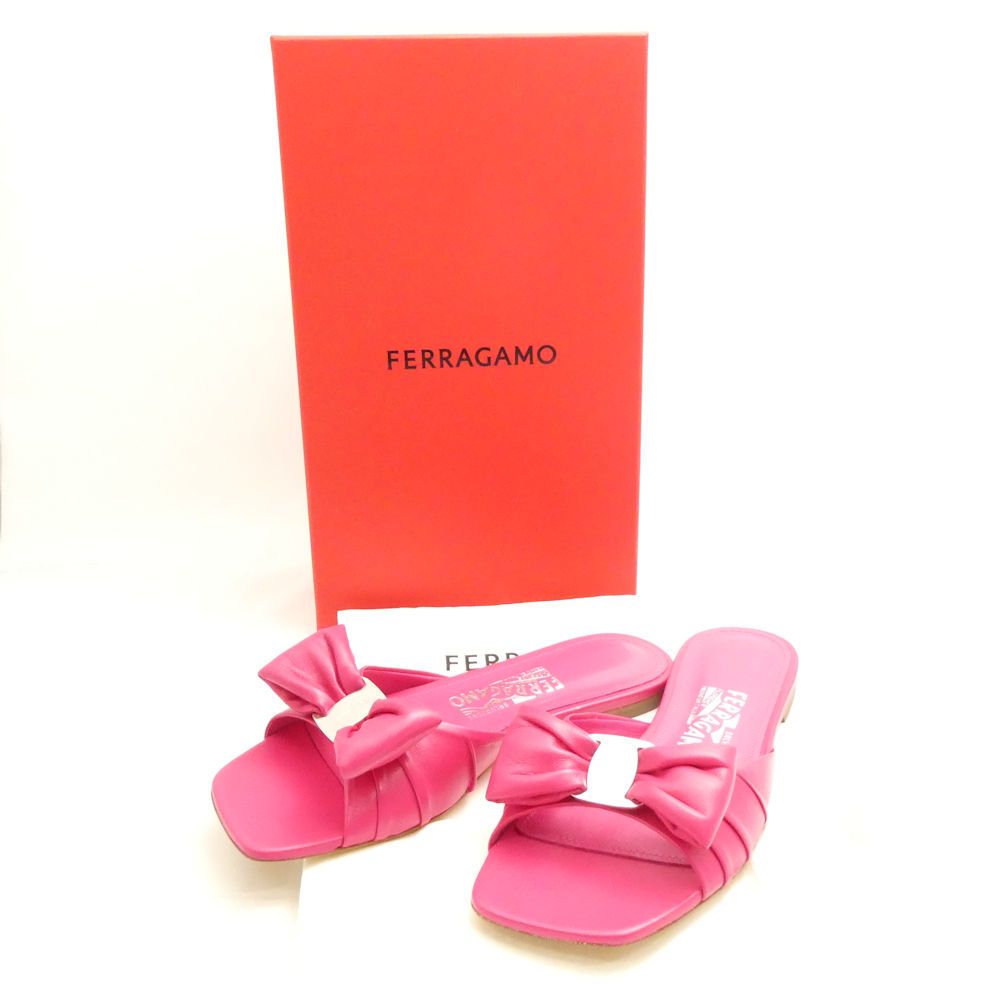 美品 Salvatore Ferragamo フェラガモ 0772800 LYLAS ヴァラ ミュール 6 1/2C 24cm相当 ラムレザー サンダル フラットパンプス シューズ 靴 レディース AU4454