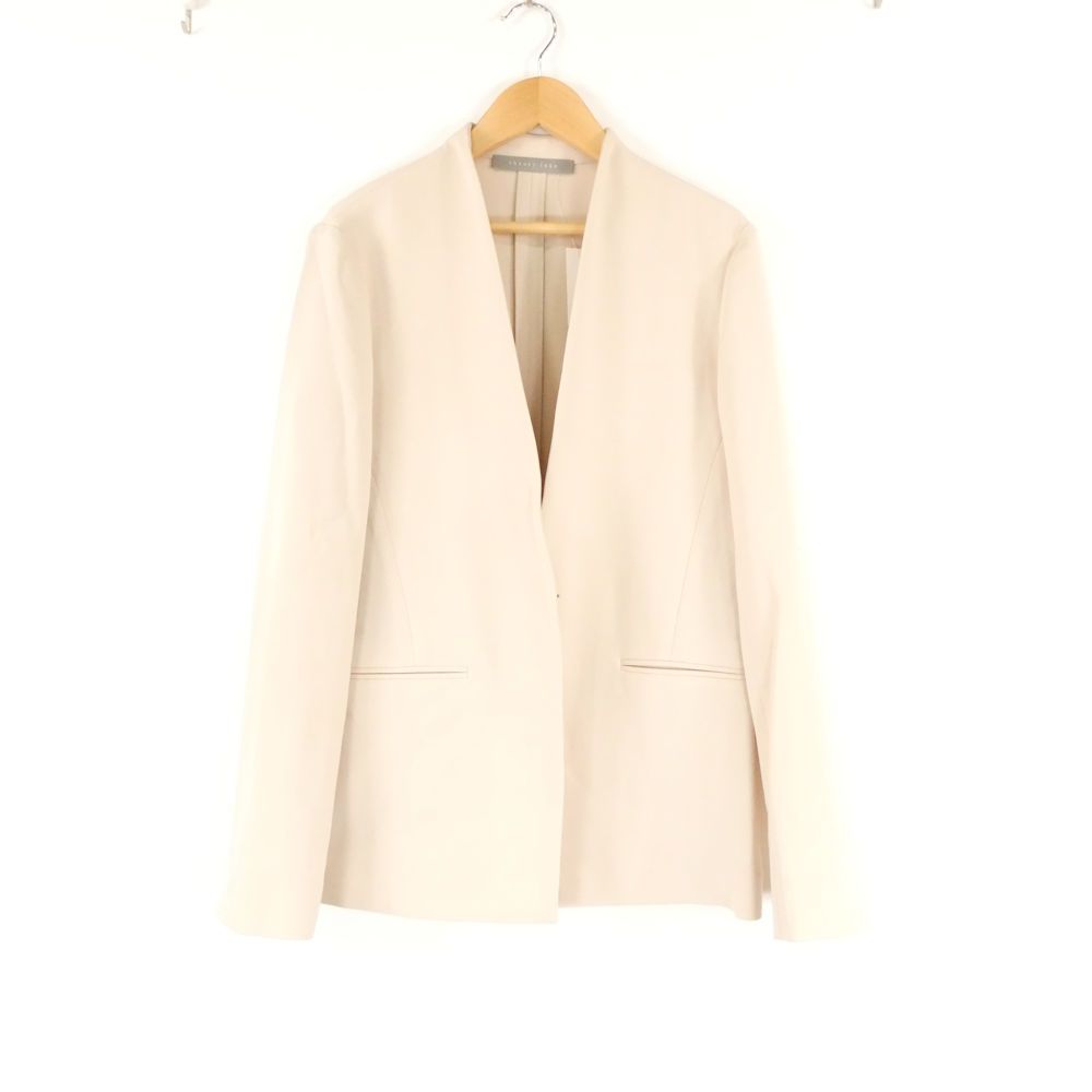 美品 theory luxe セオリー 03-3104140 LIVE2 GILL ノーカラージャケット 38 トリアセテート ポリエステル 23SS ライトベージュ レディース AN3311A68