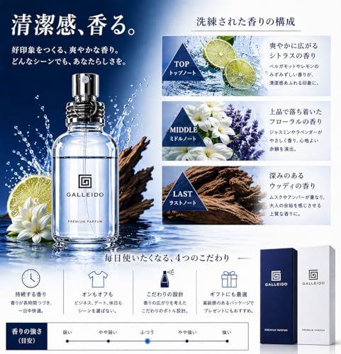 GALLEIDO プレミアム フェロモン メンズ 香水 BLUE 30ml モテる香り オスモフェリン配合 ムスクの香り 香り長持ち 5年以上のロングセラー 定期購入登録多数e b32b5ce1