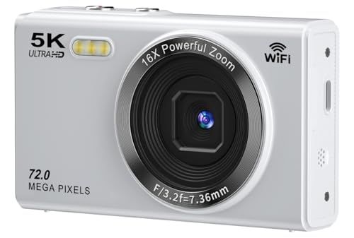 デジタルカメラ 5K デジカメ スマホに送れる WIFI転送機能 7200万画素 64GBマイクロSDカード付き オートフォーカス機能 16倍デジタルズーム LEDライト ウェブカメラ 2.8インチデイスプレイ バッテリー2枚付属 子供や初心 b093cd92