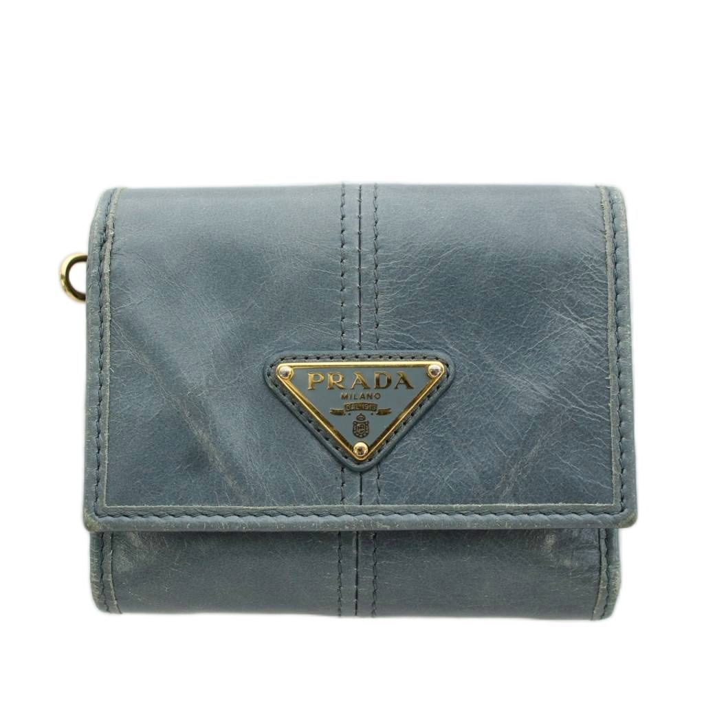 プラダ PRADA 三角プレート トライアングルロゴ ソフトルックス 財布 三つ折り 小銭入れ レザー ブルーグレー 65231 /AN22 ■OH