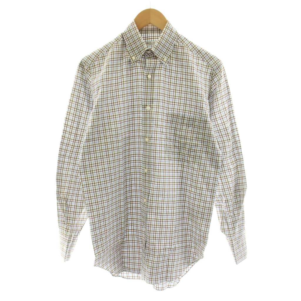 ロロピアーナ Loro Piana ボタンダウンシャツ カジュアルシャツ 長袖 チェック柄 XS 水色 カーキ 白 ホワイト MAB1852 /KU