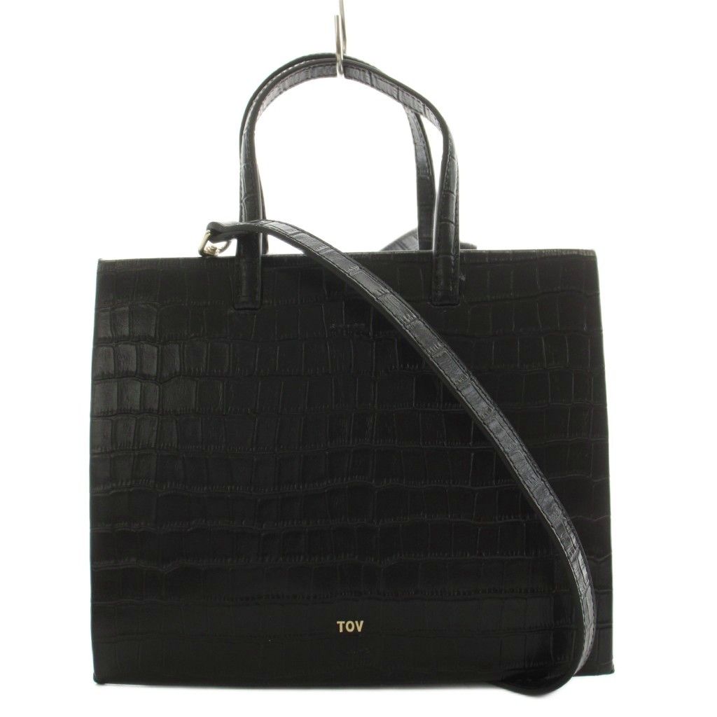 ユナイテッドアローズ UNITED ARROWS TOV ハンドバッグ ショルダーバッグ 2way 型押し レザー 黒 ブラック 1732-599-8813-0900 /AN10