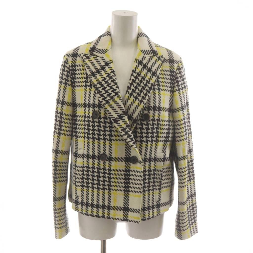 エムエスジーエム MSGM テーラードジャケット 上着 ウール 38 白 ホワイト グレー 黄色 イエロー チェック柄 ダブルブレスト 1742MDG105 /RR