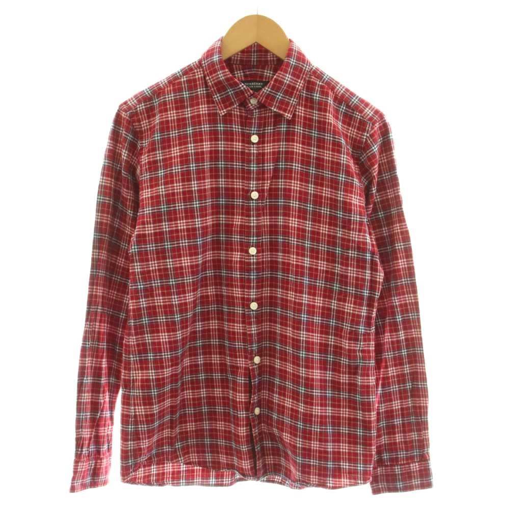 バーバリーブラックレーベル BURBERRY BLACK LABEL カジュアルシャツ 長袖 チェック柄 2 赤 レッド 紺 ネイビー D1M13-213-18 /KU