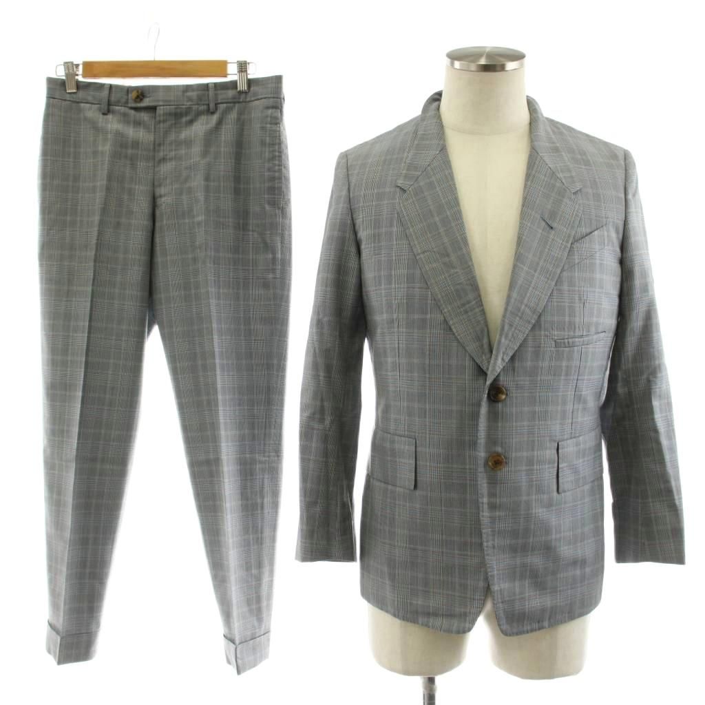 ポールスミスコレクション PAUL SMITH COLLECTION シングルスーツ セットアップ テーラードジャケット パンツ ジップフライ チェック柄 ウール シルク混 M グレー マルチカラー 144001 587 /KU