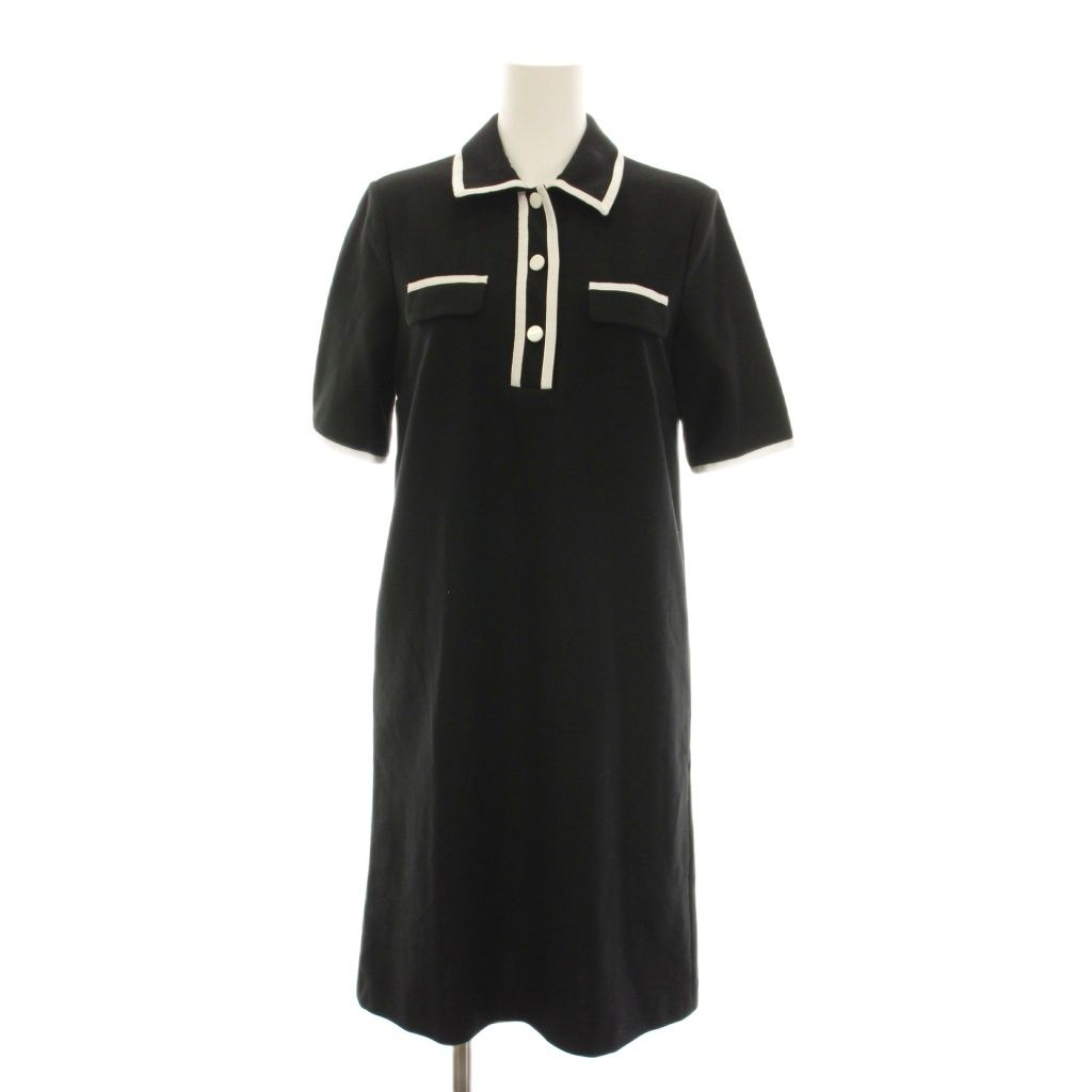 【PauleKa】超美品★ポールカ スカラップ半袖ニットワンピース(黒) ポールカ PAULE KA ポロニットワンピース ひざ丈 半袖 S 黒 ブラック
