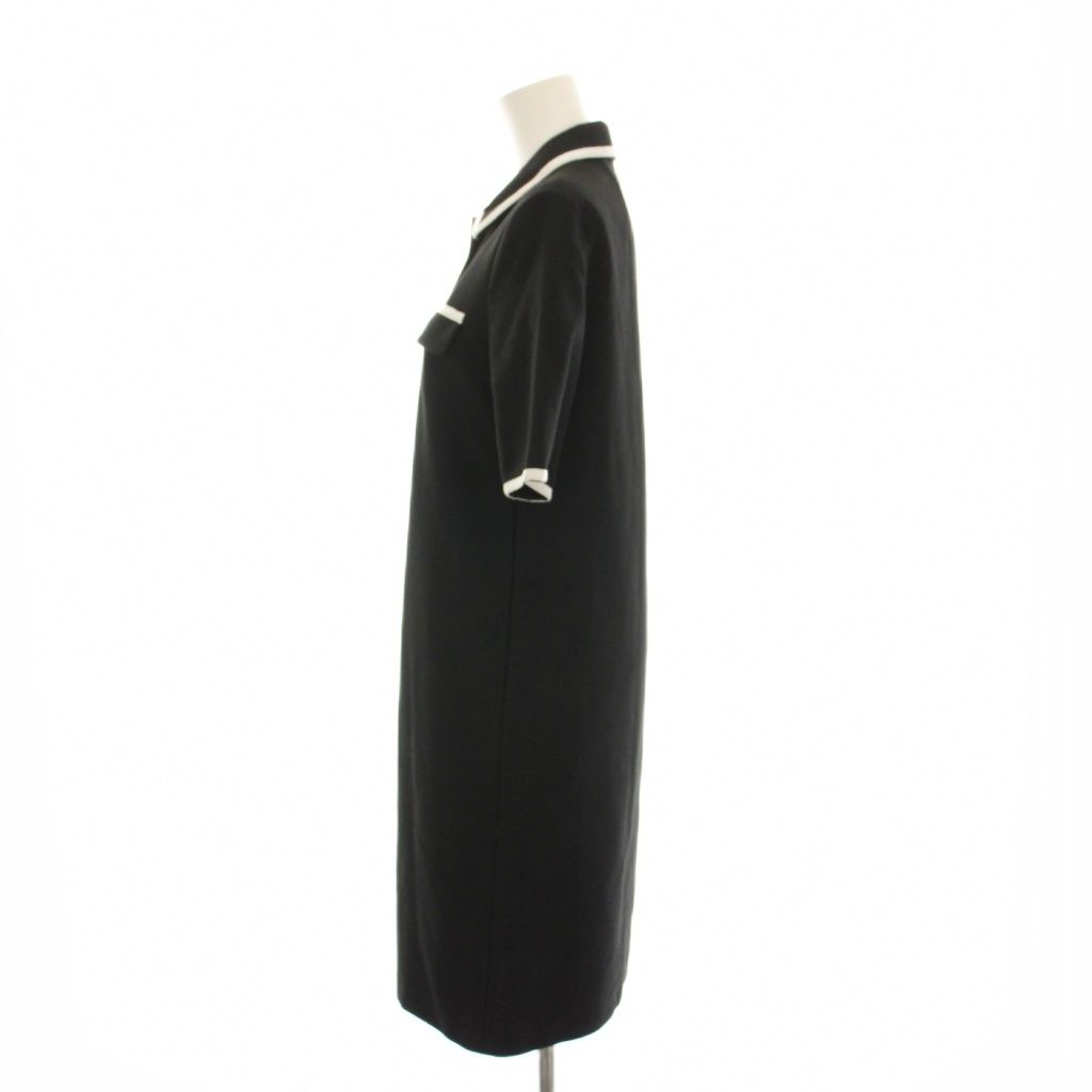 【PauleKa】超美品★ポールカ スカラップ半袖ニットワンピース(黒) ポールカ PAULE KA ポロニットワンピース ひざ丈 半袖 S 黒 ブラック