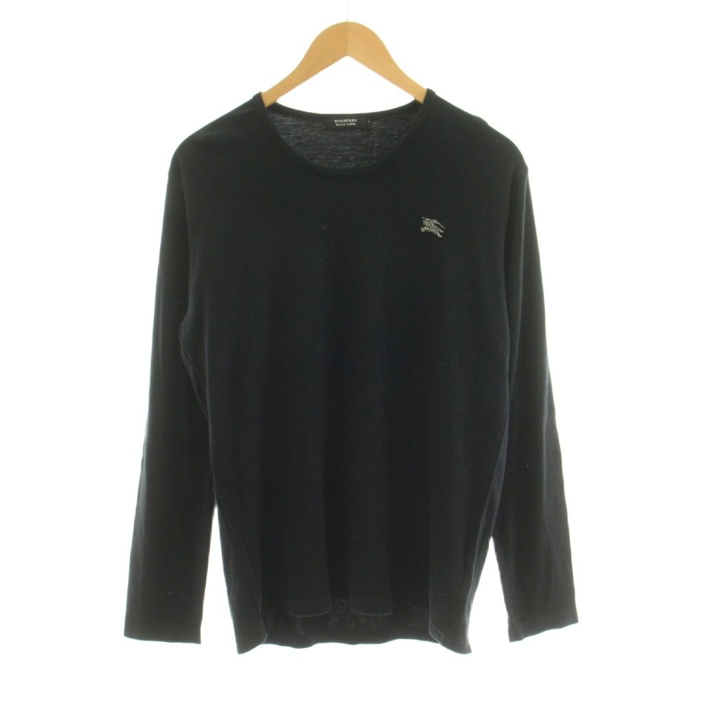 バーバリーブラックレーベル BURBERRY BLACK LABEL Tシャツ カットソー 長袖 クルーネック 刺繍 3 黒 ブラック BMV55-305-09 /KU