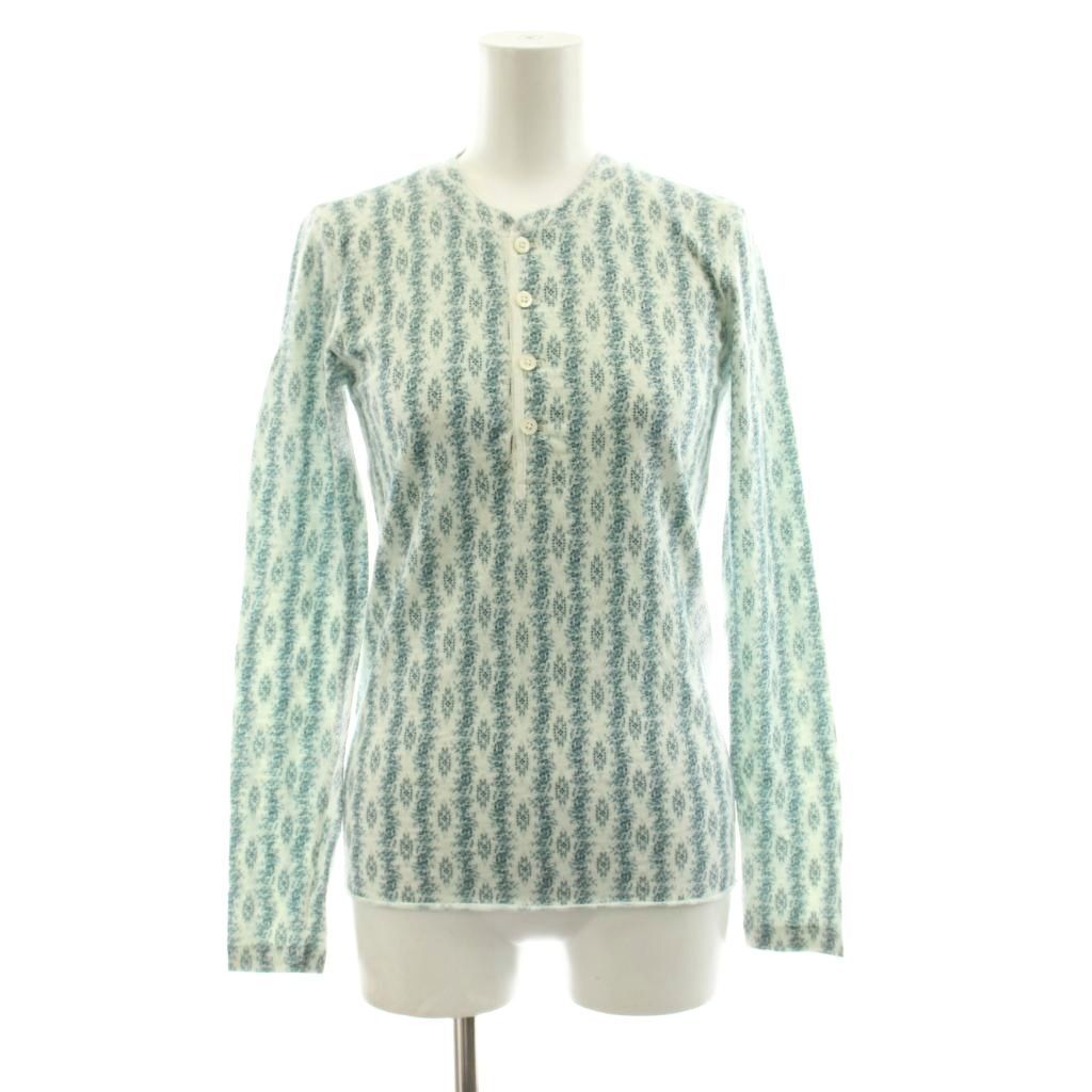 ダブルアールエル RRL Tシャツ カットソー 長袖 ヘンリーネック 総柄 1 青 ブルー 白 ホワイト /KU