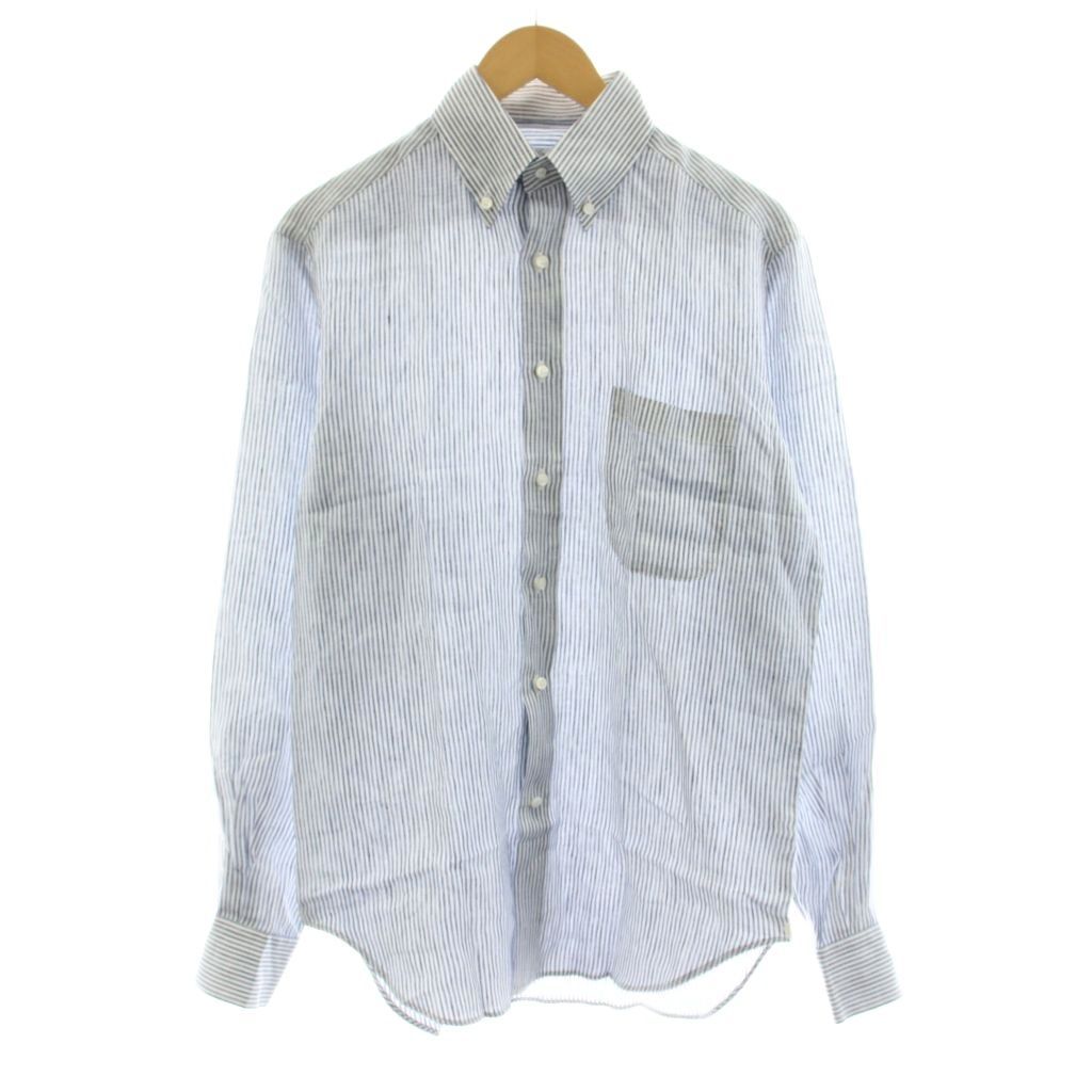 ロロピアーナ Loro Piana ボタンダウンシャツ カジュアルシャツ 長袖 ストライプ柄 麻 リネン 15.5/39 青 ブルー 白 ホワイト /KU