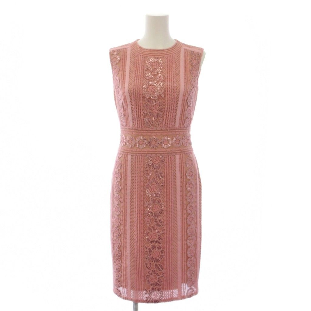 タダシショージ TADASHI SHOJI ワンピース ひざ丈 ノースリーブ スパンコール 刺繍 0 ピンク AVT17261M /BM