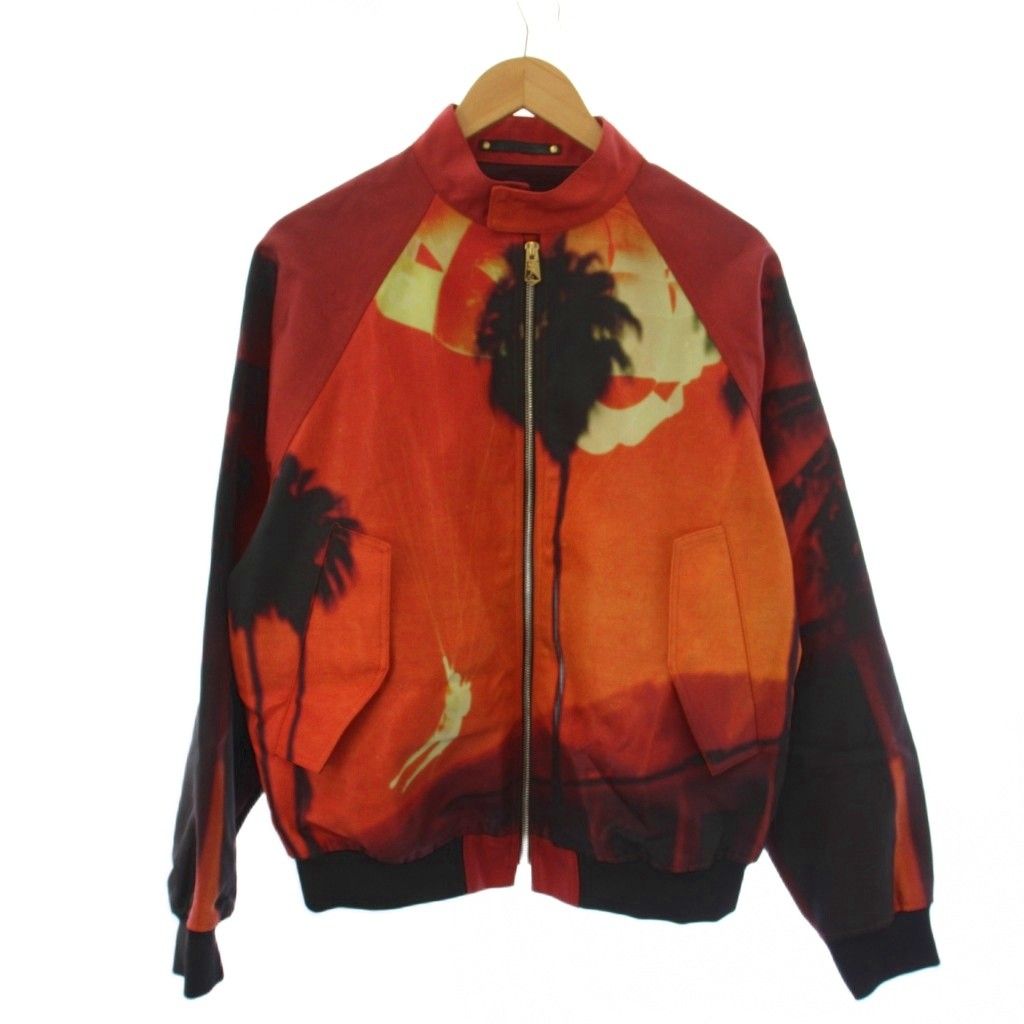 ポールスミス PAUL SMITH ブルゾン ジャケット ジップアップ スタンドカラー 総柄 ナイロン M オレンジ黒 /BM