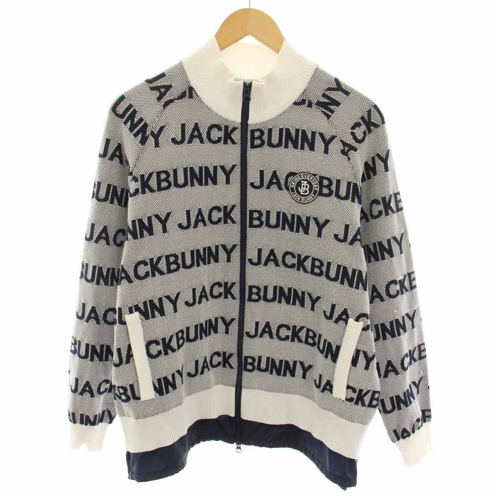 ジャックバニー Jack Bunny!! ゴルフウェア ロゴジャガードフルジップニットジャケット logo jacquard full-zip knit jacket アウター 5 紺 ネイビー 白 ホワイト 262-1172339 /YT