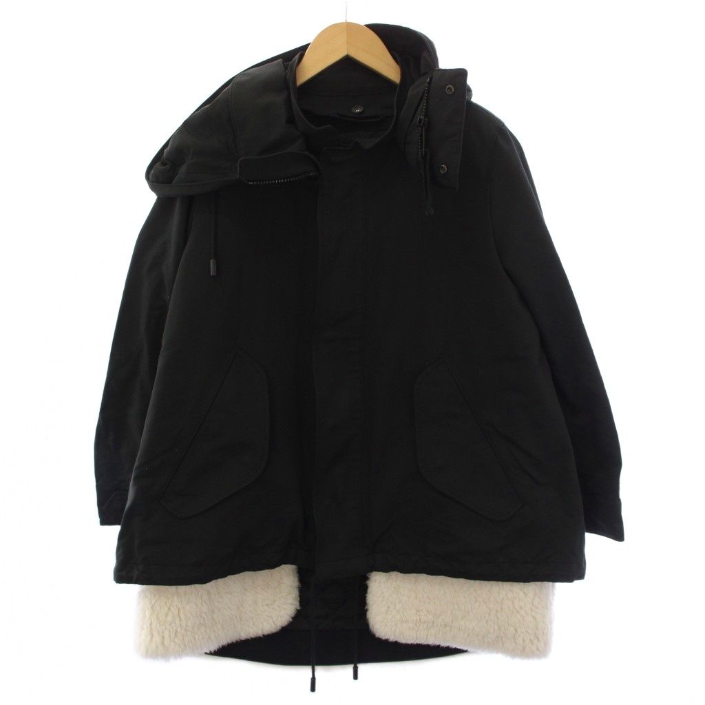 ザ リラクス THE RERACS ルーズショート モッズコート フード ジップアップ 中綿ライナー付き 36 黒 18FW-RECT-182L-LINER-J /BM