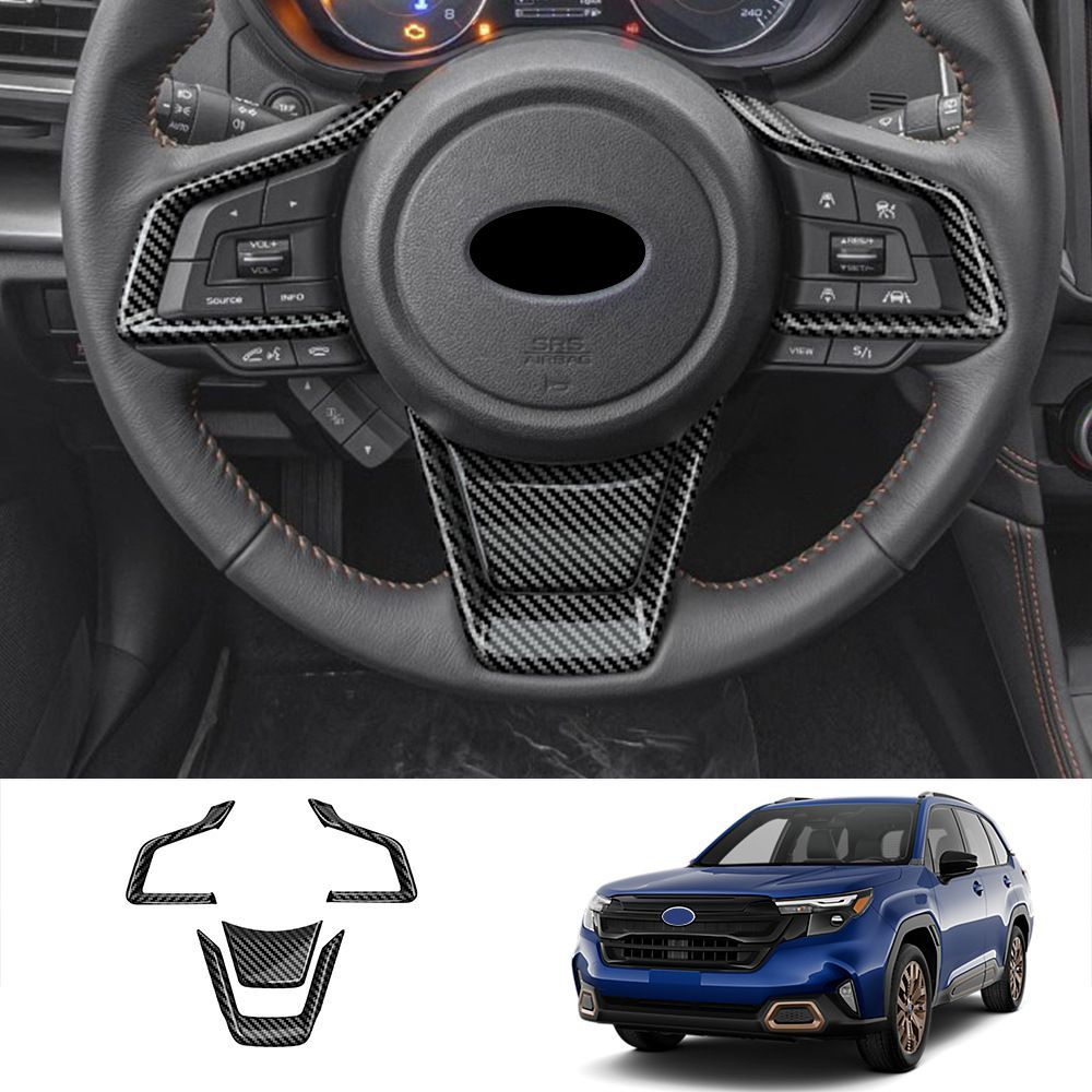 スバル フォレスター FORESTER 2025年対応 ステアリングガーニッシュ 4点セット ABS製 カーボン調 艶ありブラック選択可 貼り付け式 内装アクセサリー 傷防止 耐摩耗 表面保護 車内を上品に演出 フィット感重視 簡単取付 ドレスアップパーツ