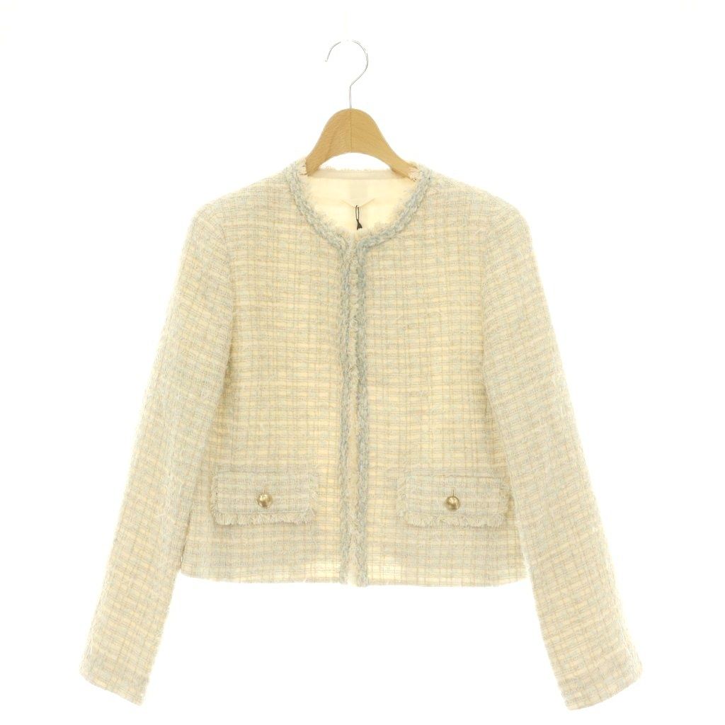 アナイ ANAYI エターナルライン 26SS ミックスツイードノーカラージャケット 総裏地 38 アイボリー マルチカラー /DO ■OS