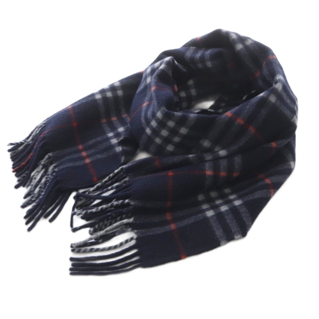 バーバリー ロンドン BURBERRY LONDON カシミヤ マフラー フリンジ 紺