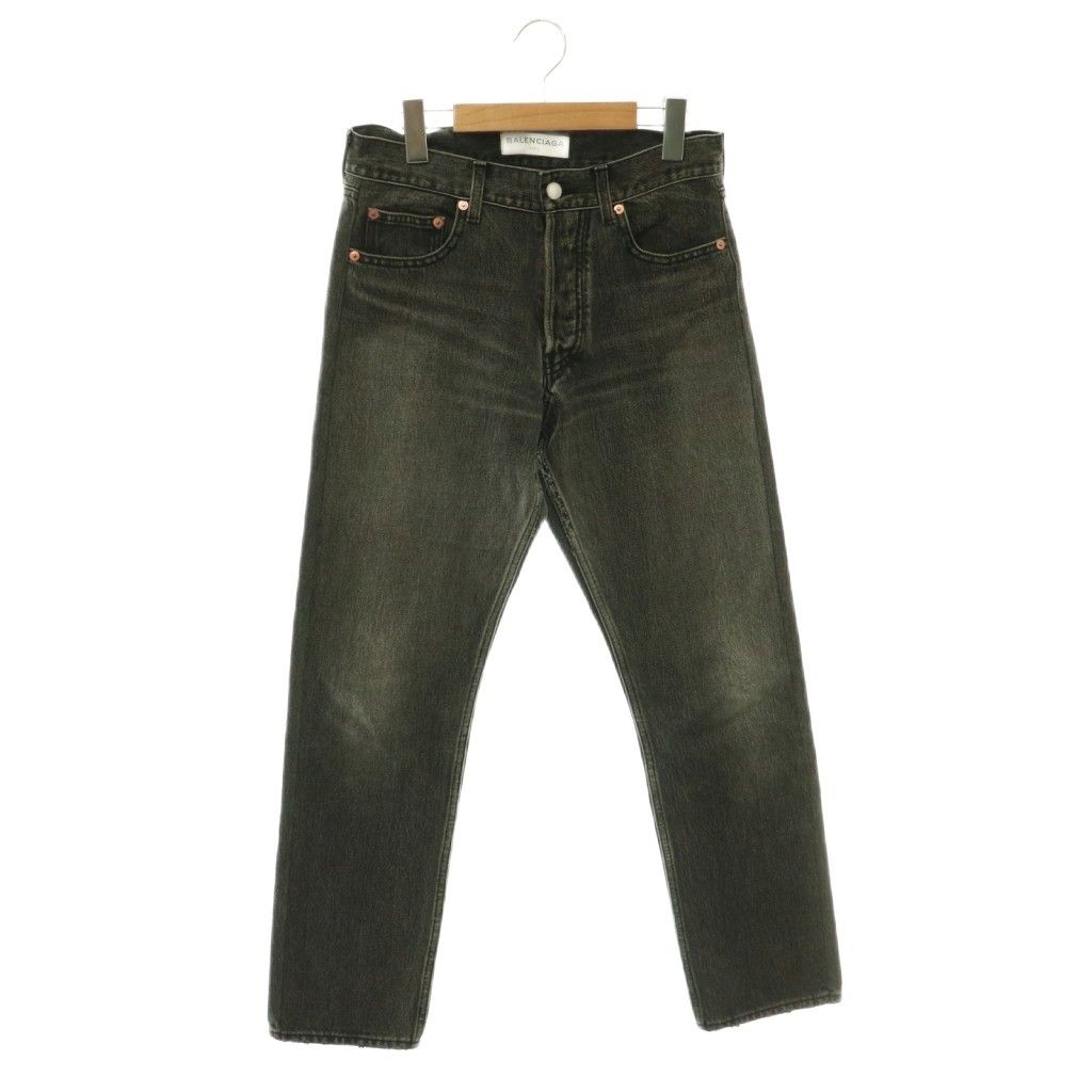 バレンシアガ BALENCIAGA ボタンフライストレートデニムパンツ ジーンズ ダメージ加工 28 黒 ブラック /SY ■OS ■SH