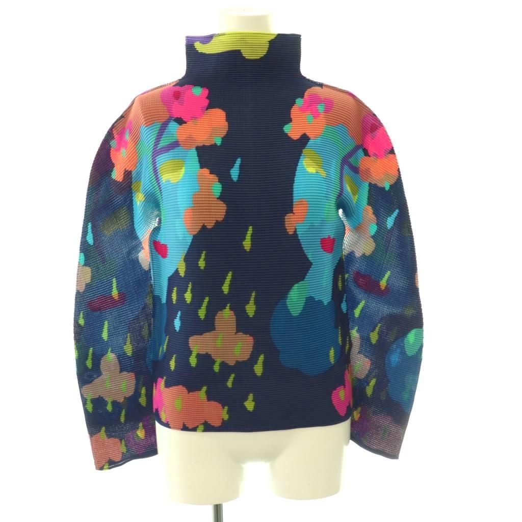 ミーイッセイミヤケ me ISSEY MIYAKE 24SS MI41FJ221 MIX FACE ストレッチプリーツトップス カットソー ネイビー マルチカラー /ES ■OS