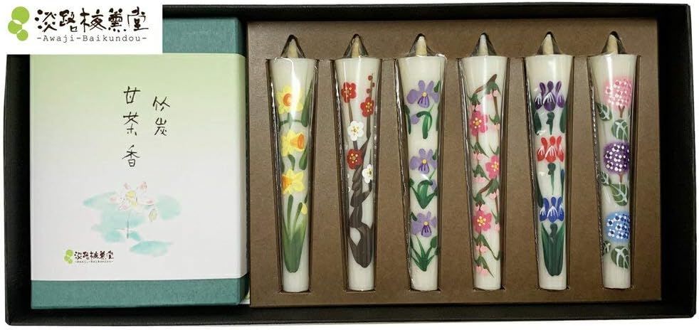 Awaji Baikundoの3号花ろうそくミニ寸煙の少ないIncense Sticksセット 絵ろうそく 手描き ギフト用 お供え物 竹炭甘茶香 2５ｇと手書 6,105円