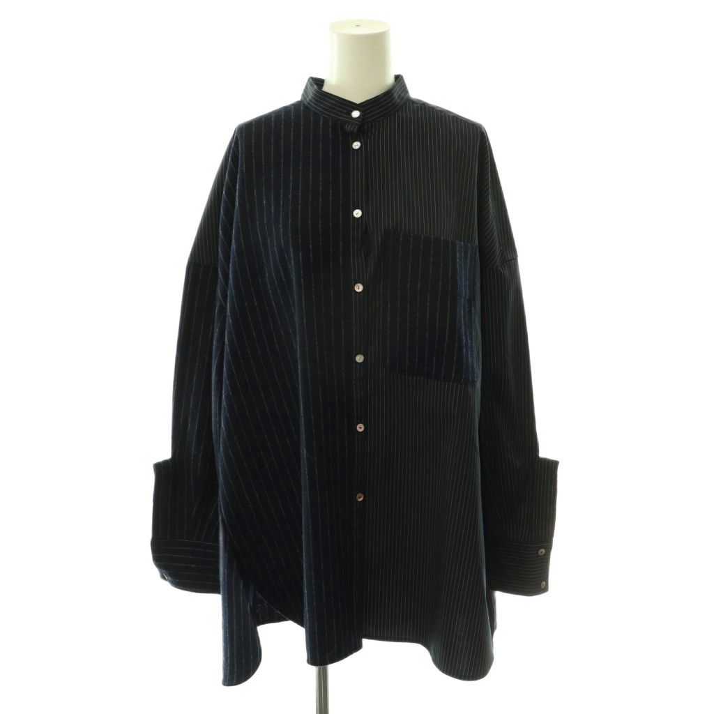 エンフォルド ENFOLD WINTER SHIRT シャツ ストライプ 切替 ウール 長袖 38 濃紺 ダークネイビー /HS ■OS