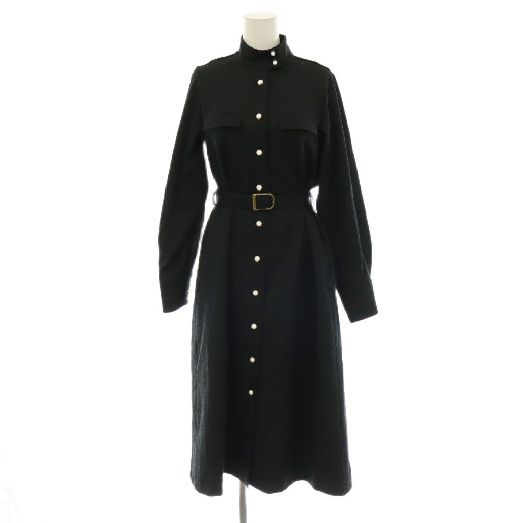 フーフー foufou belted tweed dress ドレス ベルテッドツイードドレス ワンピース ロング 長袖 0 黒 ブラック /HS ■OS