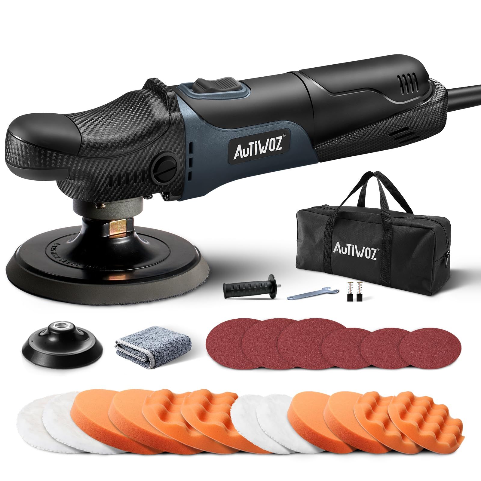 Autiwoz W04 ポリッシャー 車 シングル RO AC100V式100/125 mm ミニ カー シングル 電動 ロータリーポリッシャー 小型 6段変速 2500-4500RPM 恒定回転速度 M14 研磨 磨く キズ消し 艶出し 家 95690fc6