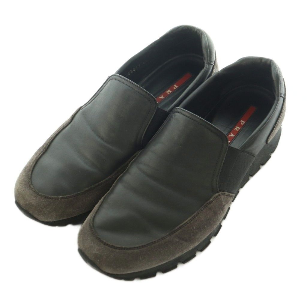 プラダ リネアロッサ PRADA LINEA ROSSA スリッポン レザー 8.5 27.5cm 黒 4D3013 /MI ■OS