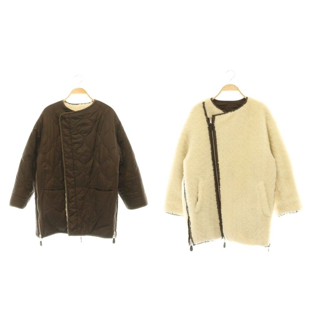 カーサフライン CASA FLINE リバーシブルコート ノーカラー アウター ジップアップ F オフホワイト 茶 /NR ■OS