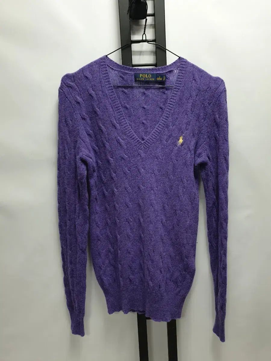 POLO RALPH LAUREN ポロラルフローレン ケーブル編み Vネック カシミア ブレンド ニット パープル s