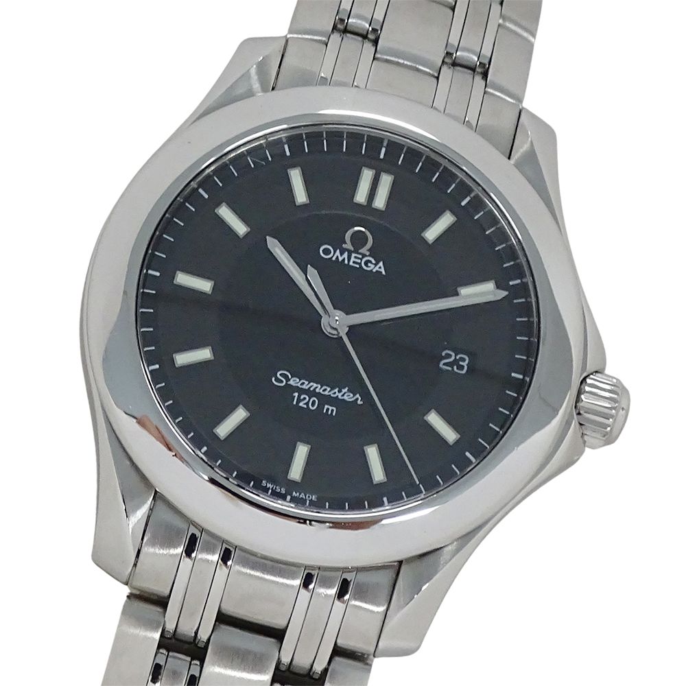 オメガ OMEGA シーマスター 2511.52 時計 メンズ ブランド 120m デイト クオーツ QZ ステンレス SS シルバー ブラック 磨き済み 【中古】