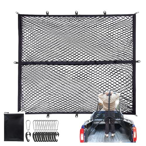 カーゴネット 車用 ラゲ一ジネット ルーフキャリア 90×120cm トラック荷台 素敵な伸縮性 荷物収納 荷物固定 荷崩れ防止 ABS製フック×12 ステンレス製カラビナ×12 収納ポーチ付属 (2層)ts e2e70a7d