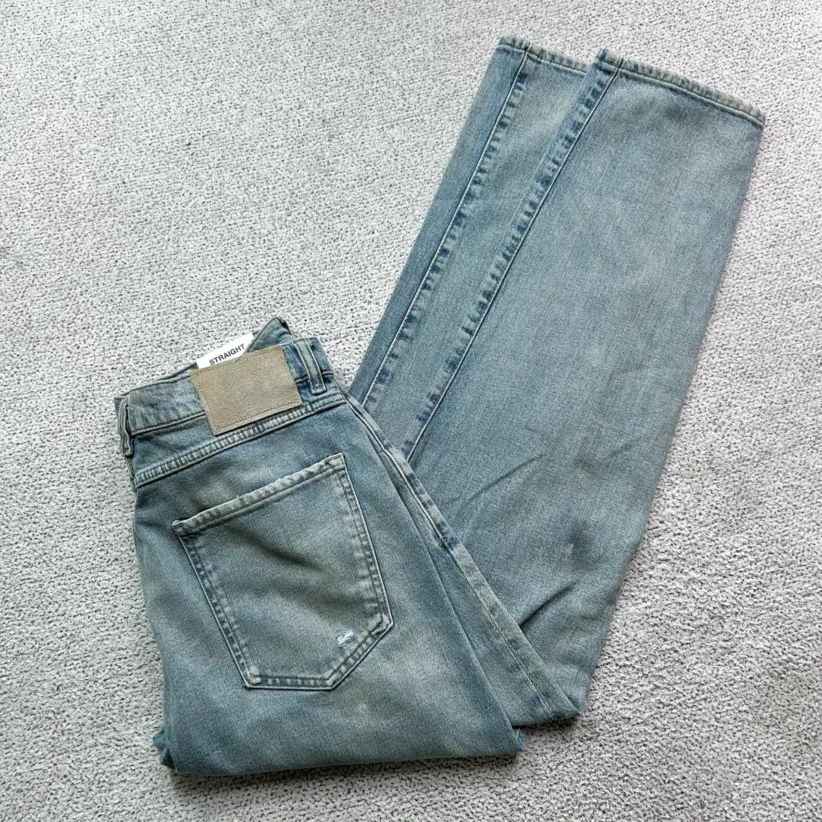 ZARA ライト ブルー ウォッシュ ワイド ストレート フィット デニム パンツ 新品 34