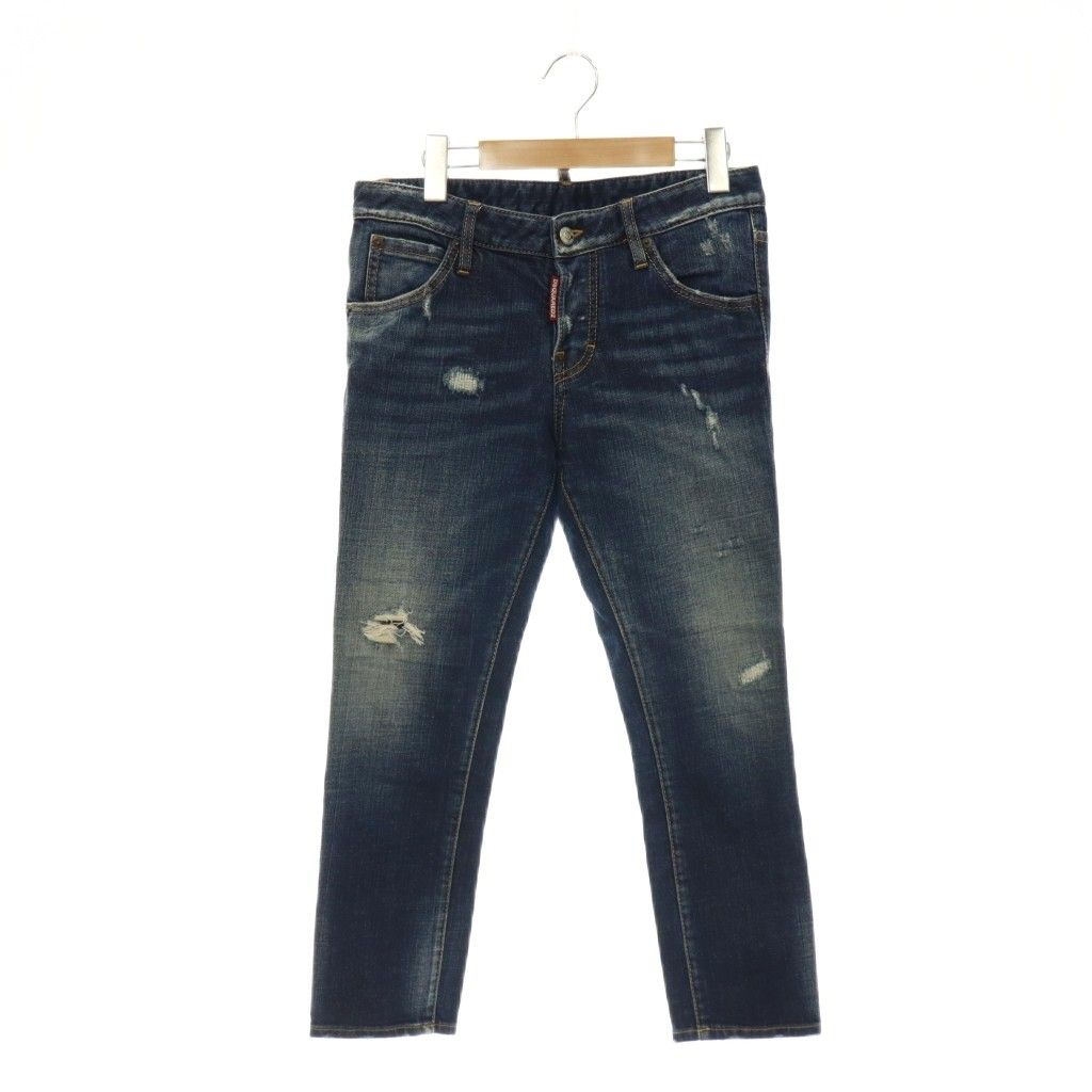 ディースクエアード DSQUARED2 Glam Rock Jean デニムパンツ ジーンズ テーパード クロップド ダメージ加工 ボタンフライ 36 インディゴ /HS ■OS