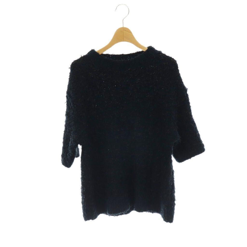 セオリーリュクス theory luxe 26SS IRIS TWEED ROBIN SWEATER ニットツイード 半袖 クルーネック 38 紺 ネイビー /SY ■OS