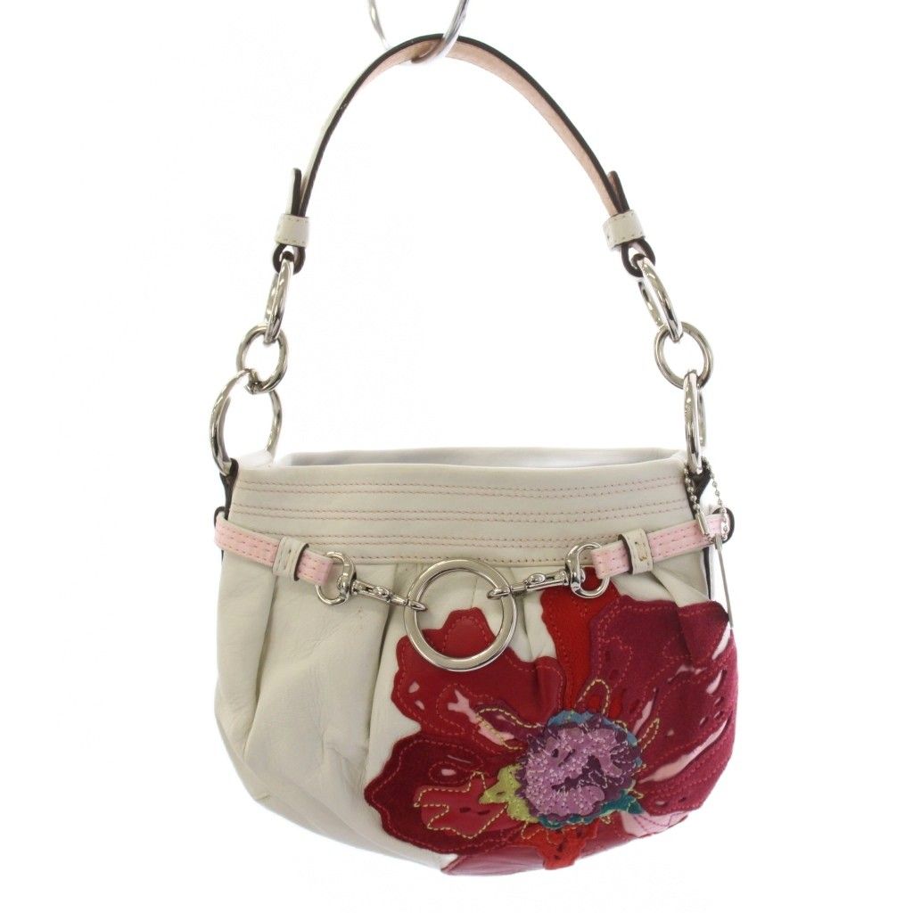 コーチ COACH ハンドバッグ 花柄 レザー 白 赤 9184 /BM
