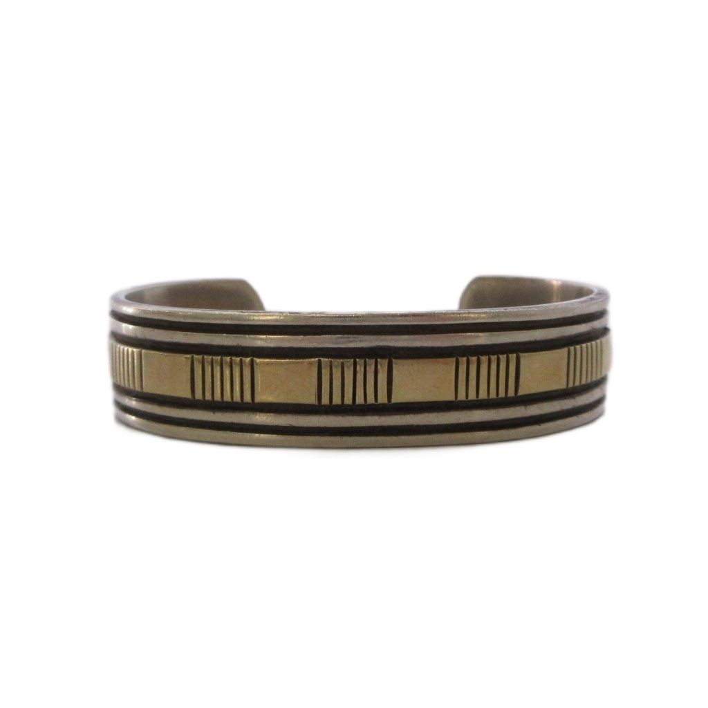ナバホ族 NAVAJO ナバホ B.MORGAIU 14K スタンプワーク バングル ゴールド シルバー /TK