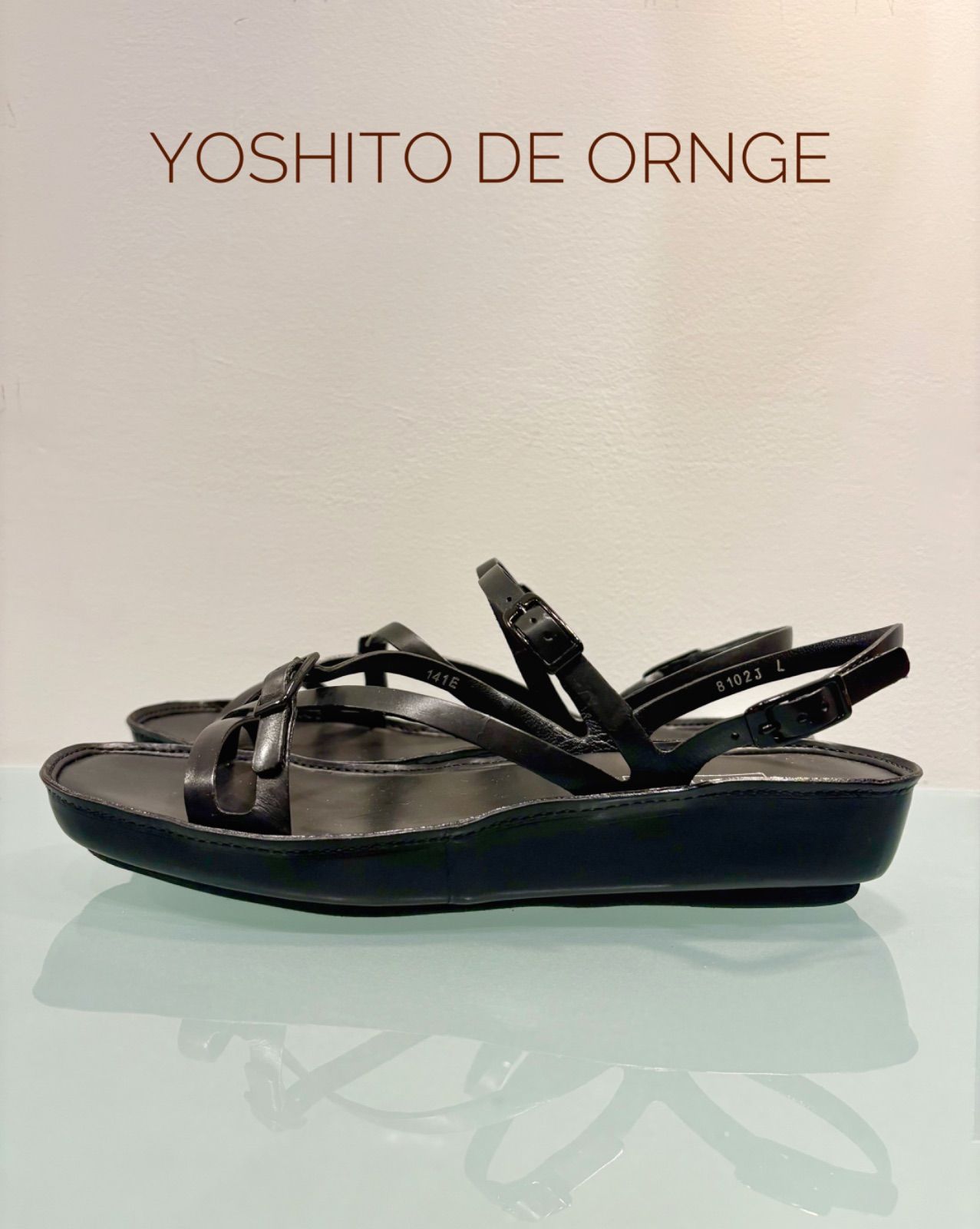 【YOSHITO de ORANGE/ヨシトデオランジェ】レザーストラップサンダル ブラック L 24〜24.5cm 本革 フラットサンダル