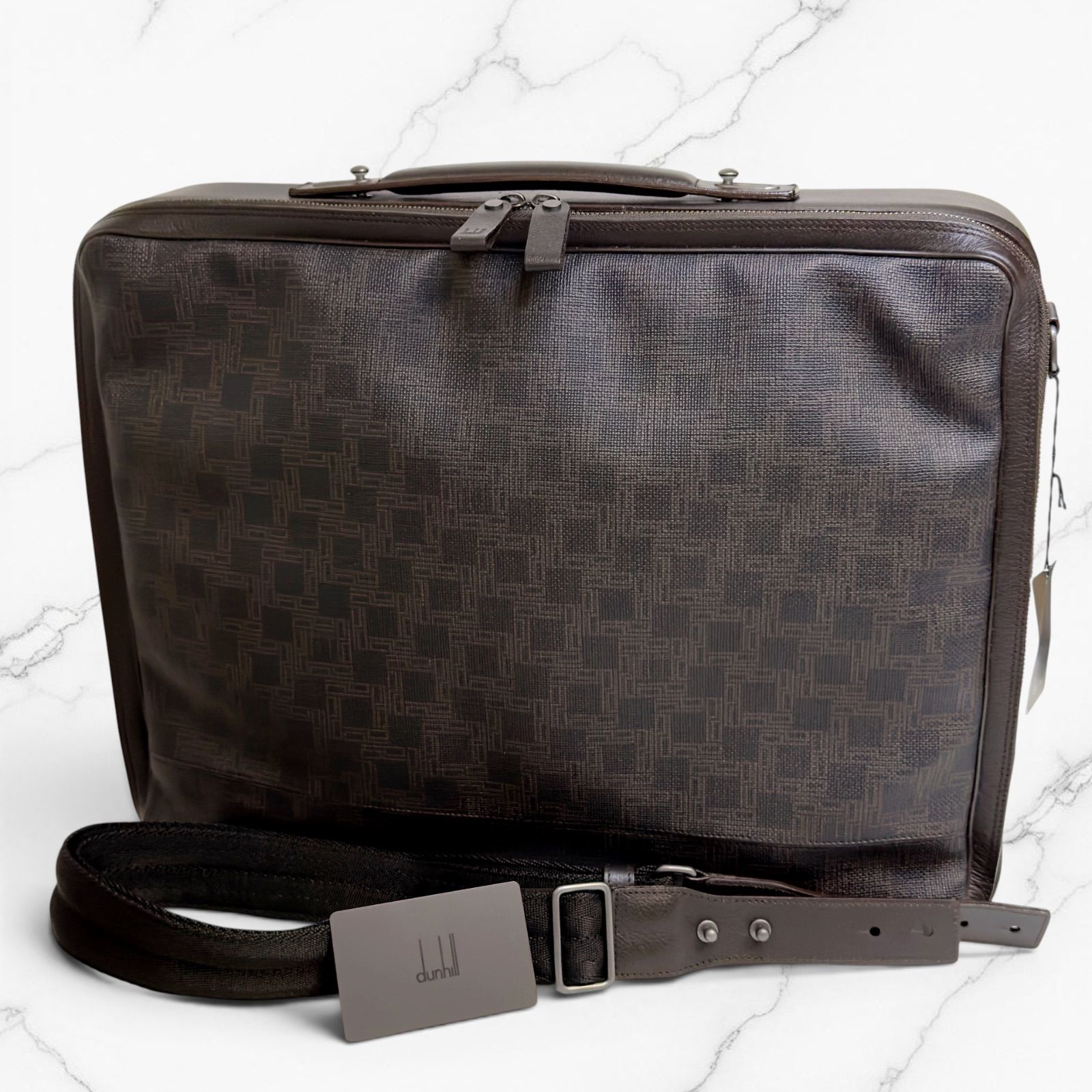 dunhill ダンヒル D8 ディーエイト ビジネスバッグ ブリーフケース ショルダーバッグ 2way ブラウン PVC レザー