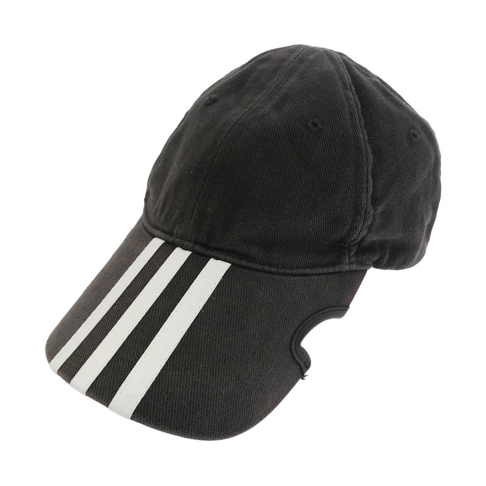 BALENCIAGA バレンシアガ 712160 ×adidas アディダス ロゴ ストライプ ベースボール キャップ 帽子 ブラック系 M 57cm【中古】