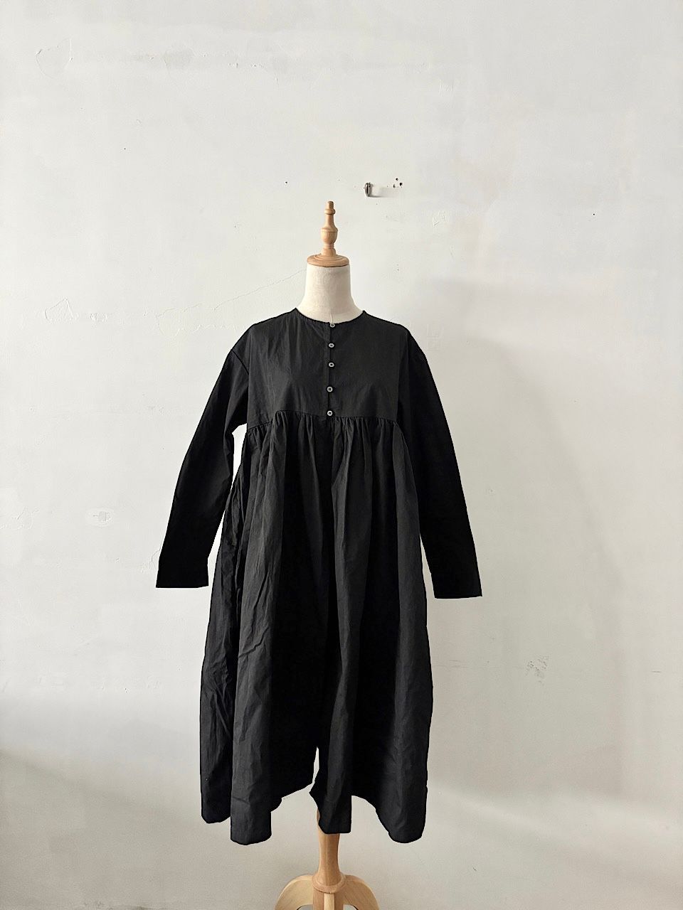 【未使用タグ付】Gauze# ガーゼ ギャザーワンピース マットブラック F