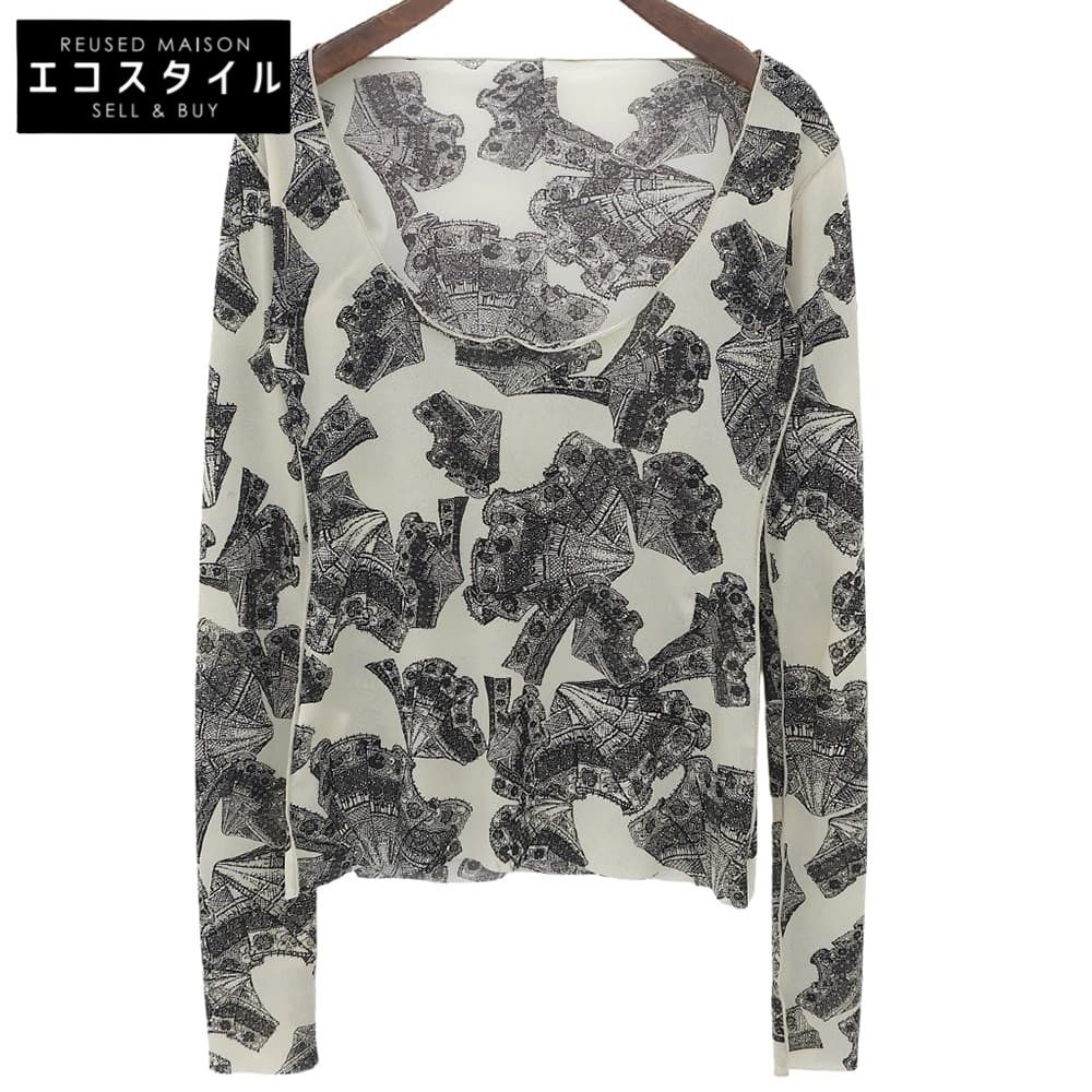IRENE アイレネ 美品 Lace Print Mesh Tops トップス レディース グレー ブラック 36 24SS 36
