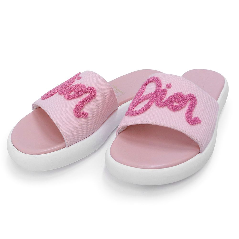 クリスチャンディオール 3WBS11SHOE 135 Dway スライド フラット キャンバス レザー ピンク サンダル 靴 #36 23cm Christian Dior（未使用保管品）
