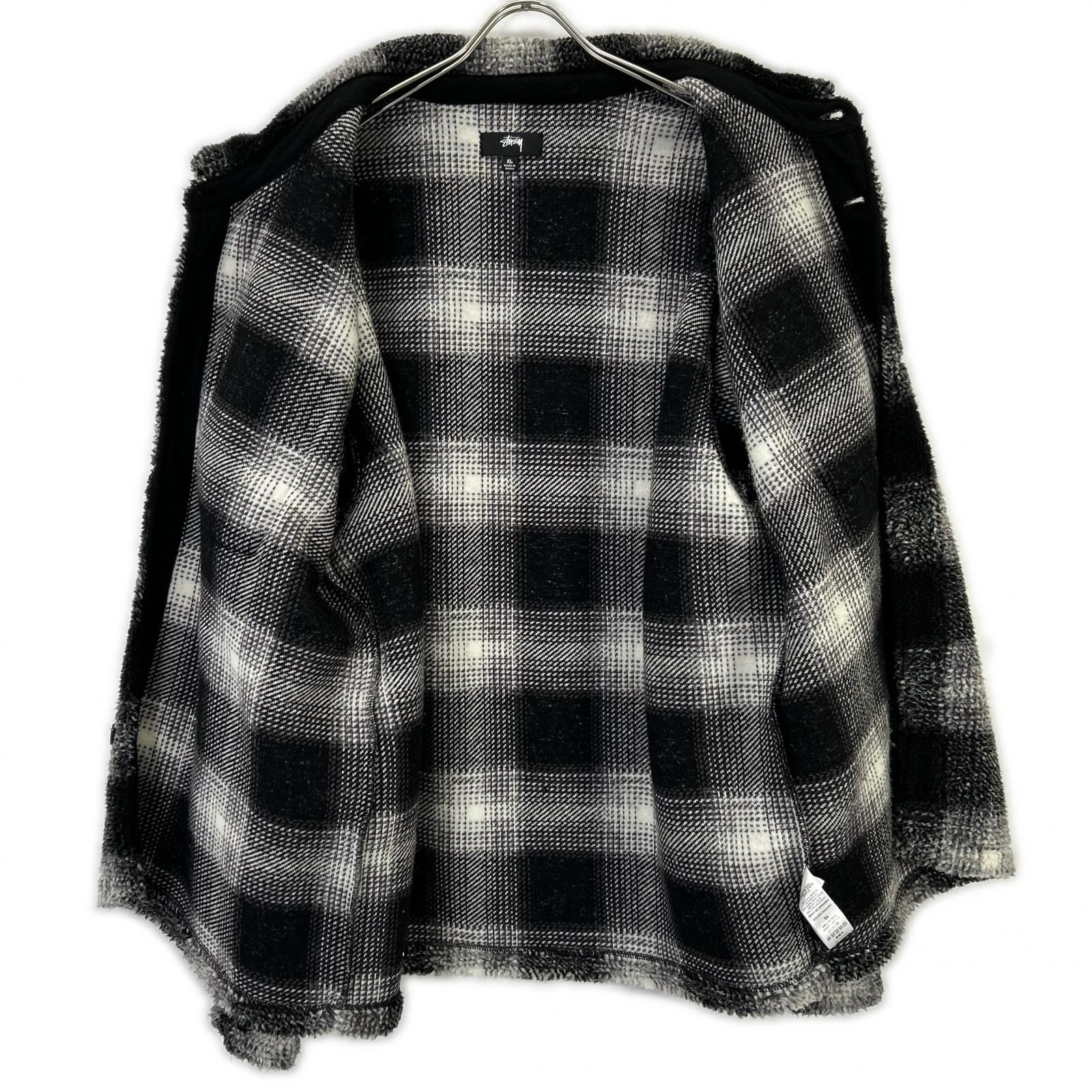 メンズ STUSSY ステューシー ブラック×ホワイト Plaid Sherpa Shirt