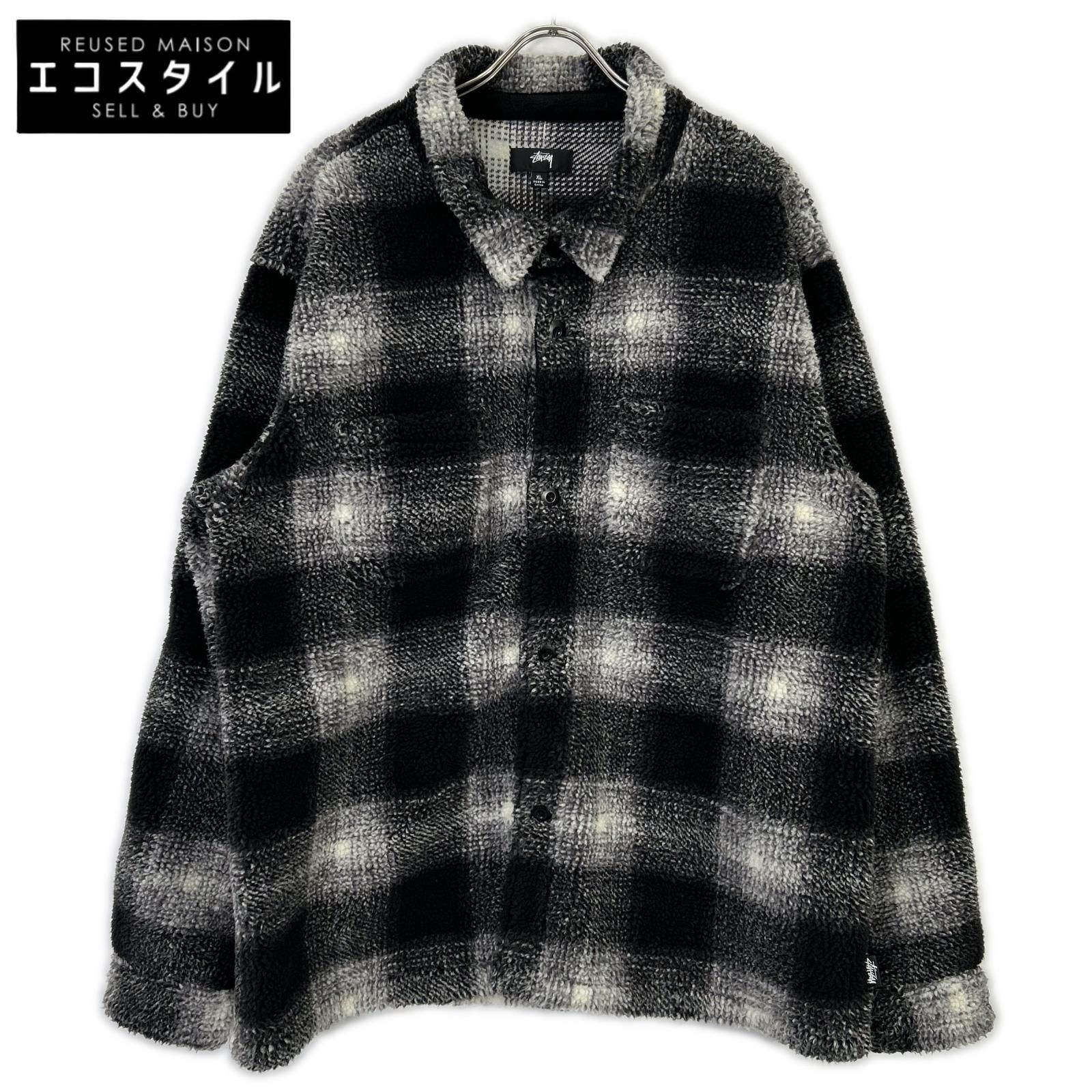 STUSSY　ステューシー　ブラック×ホワイト Plaid Sherpa Shirt/プレイドシェルパシャツ　XL 14,571円