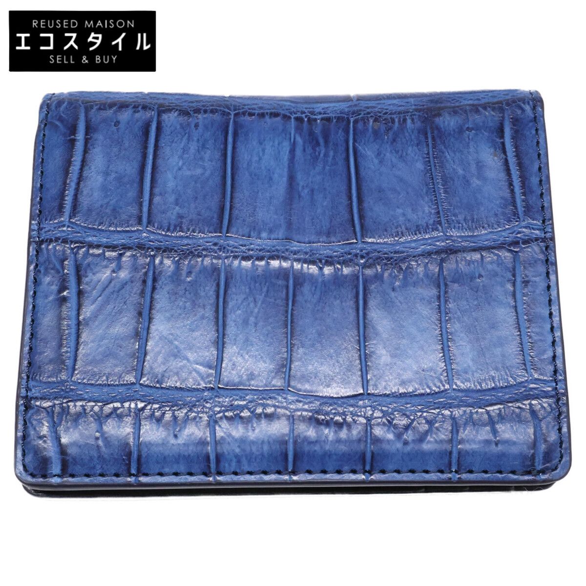 KUBERA 9981　クベラ 9981　【美品】51143 藍染クロコダイル/カーフレザー 二つ折りミニ財布