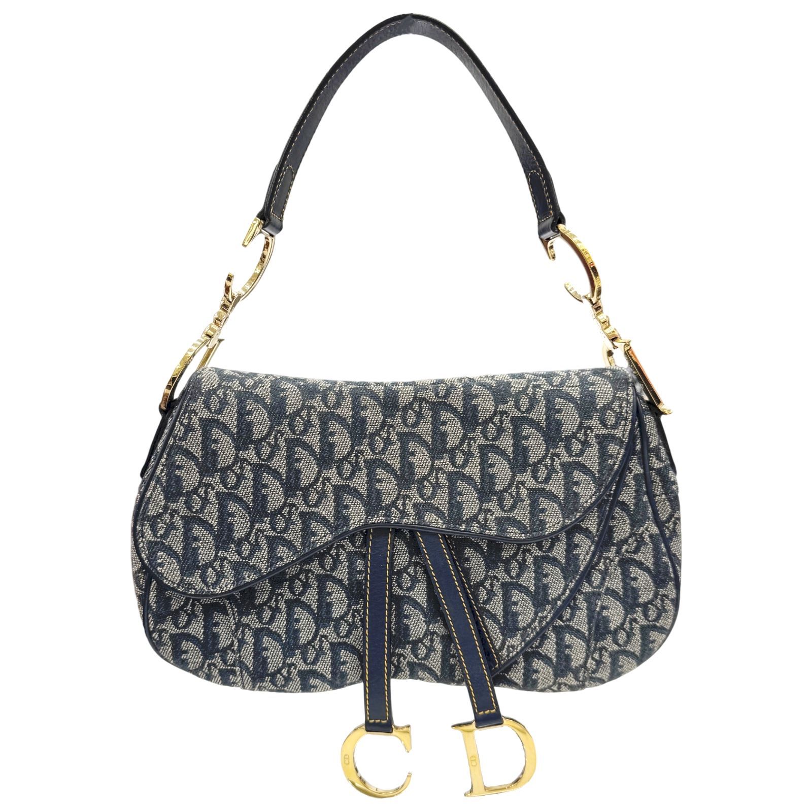 【中古】Christian Dior クリスチャンディオール ダブルサドルバッグ トロッターネイビー ゴールド金具 G金具 サドル サドルバッグ ショルダーバッグ ワンショルダー レディース お洒落 人気 お出かけ カジュアル【ブランドギャラリー心斎橋店】 129,900円