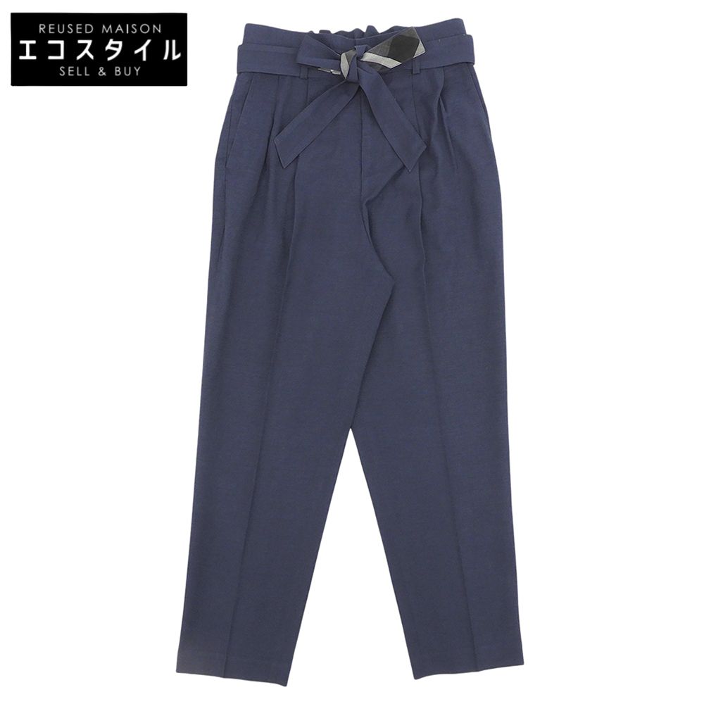 BLUE LABEL CRESTBRIDGE　ブルーレーベルクレストブリッジ　美品 リボンベルト リネン パンツ ボトムス レディース ネイビー 38 55R35-193-29　38